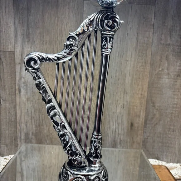 Vintage Beautiful Gothic Harp Candle Holder Silver Plate 11.5” - Picture 6 of 16